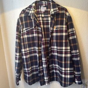 Carhartt Men’s Navy, Cream & Brown Plaid Shirt Jacket